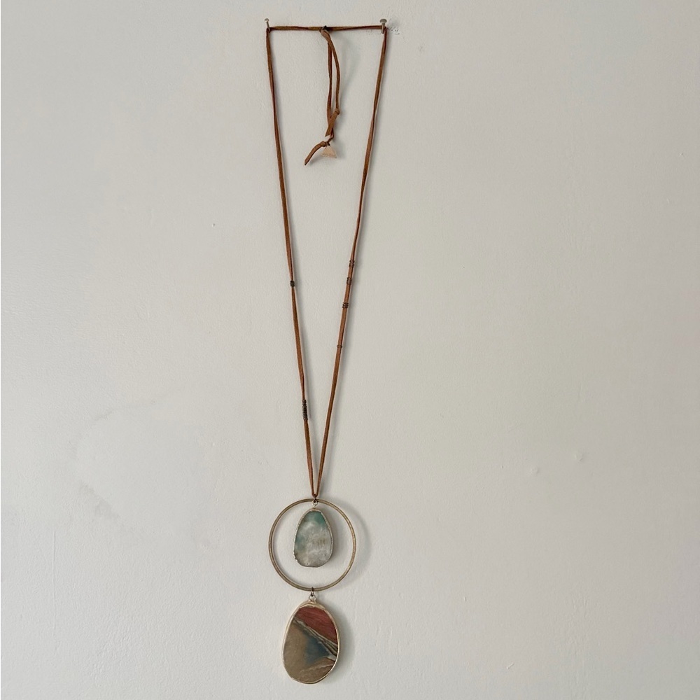 Anthropologie Serefina Leather Crystal Circle Pendant Necklace